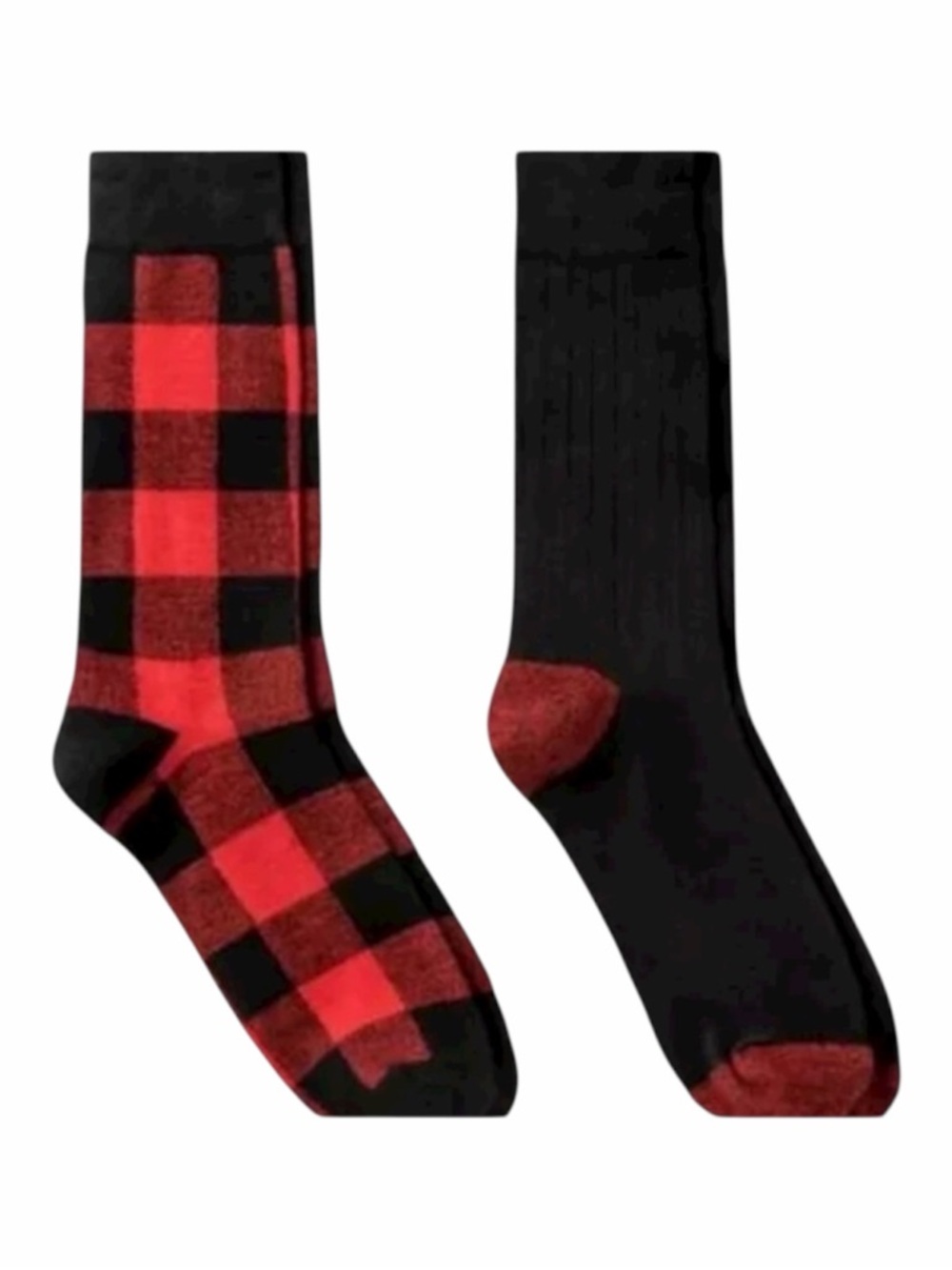 Goodfellow & Co Men's Buffalo Plaid & Solid Black Crew Socks 2 Pack